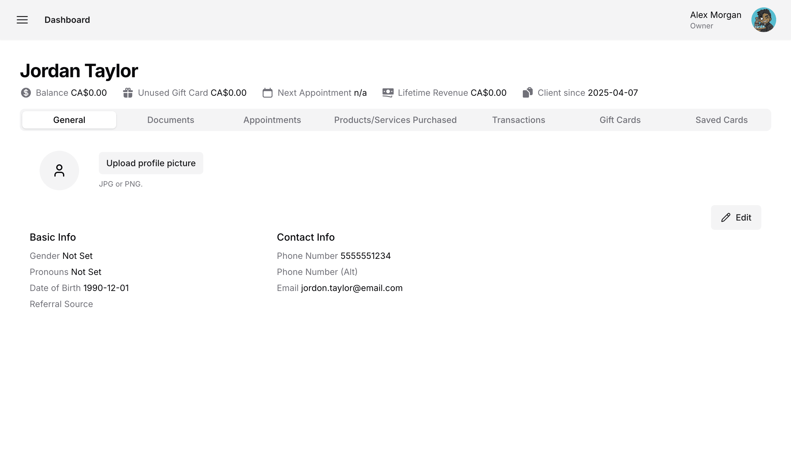 client profile screenshot