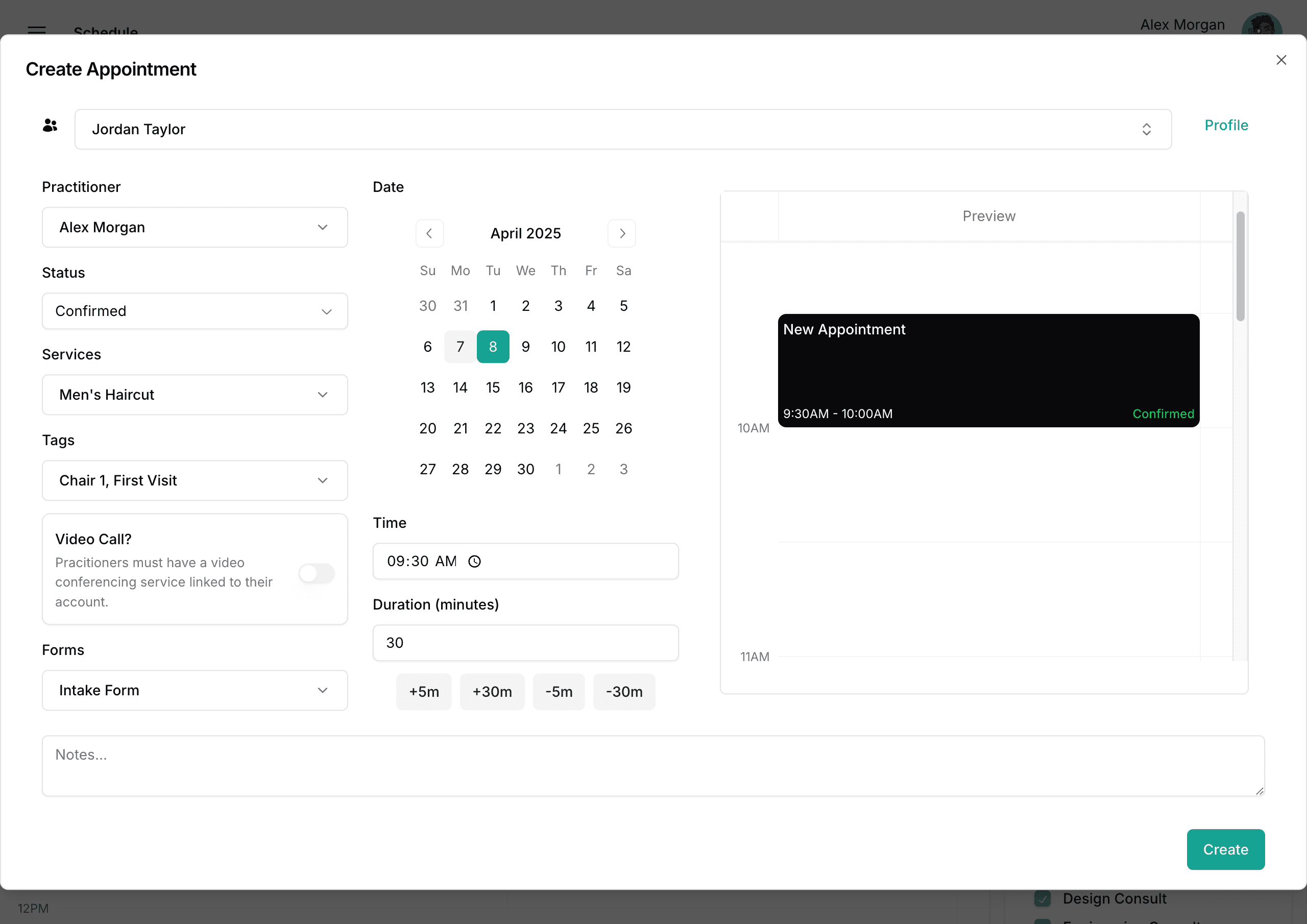 new appointment screenshot