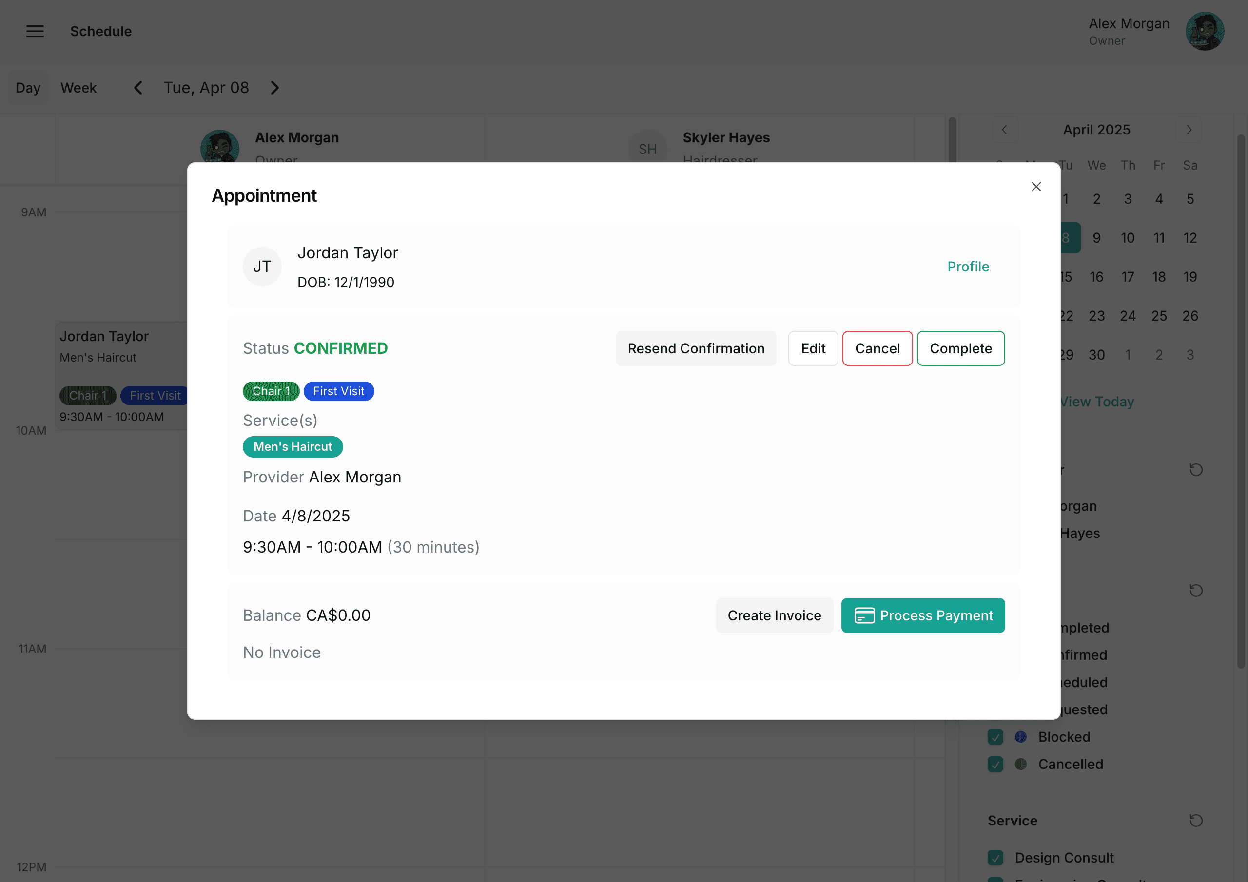view appointment screenshot